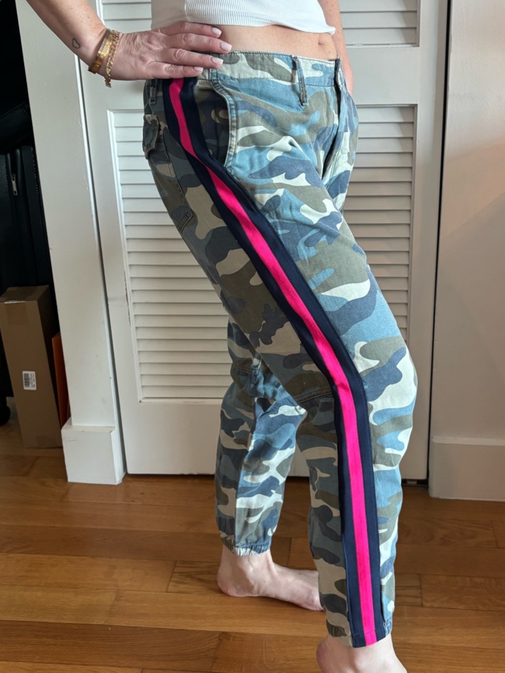 MOTHER Camo Cargo Pants with Pink Side Stripe - Picture 2 of 4